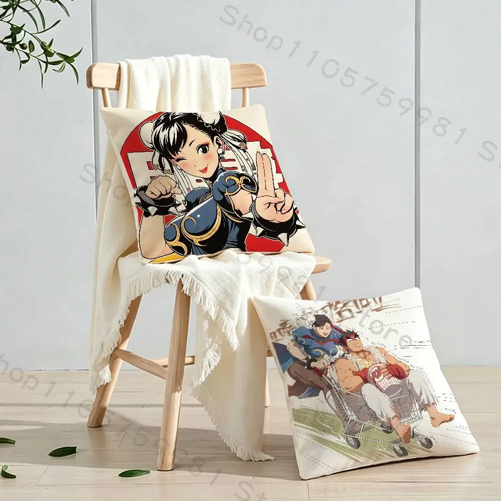 S-Street Chun-Li F-Fighter Anime Print Throw Pillow Cover Square Cushion Case for Living Room Bedroom Decor