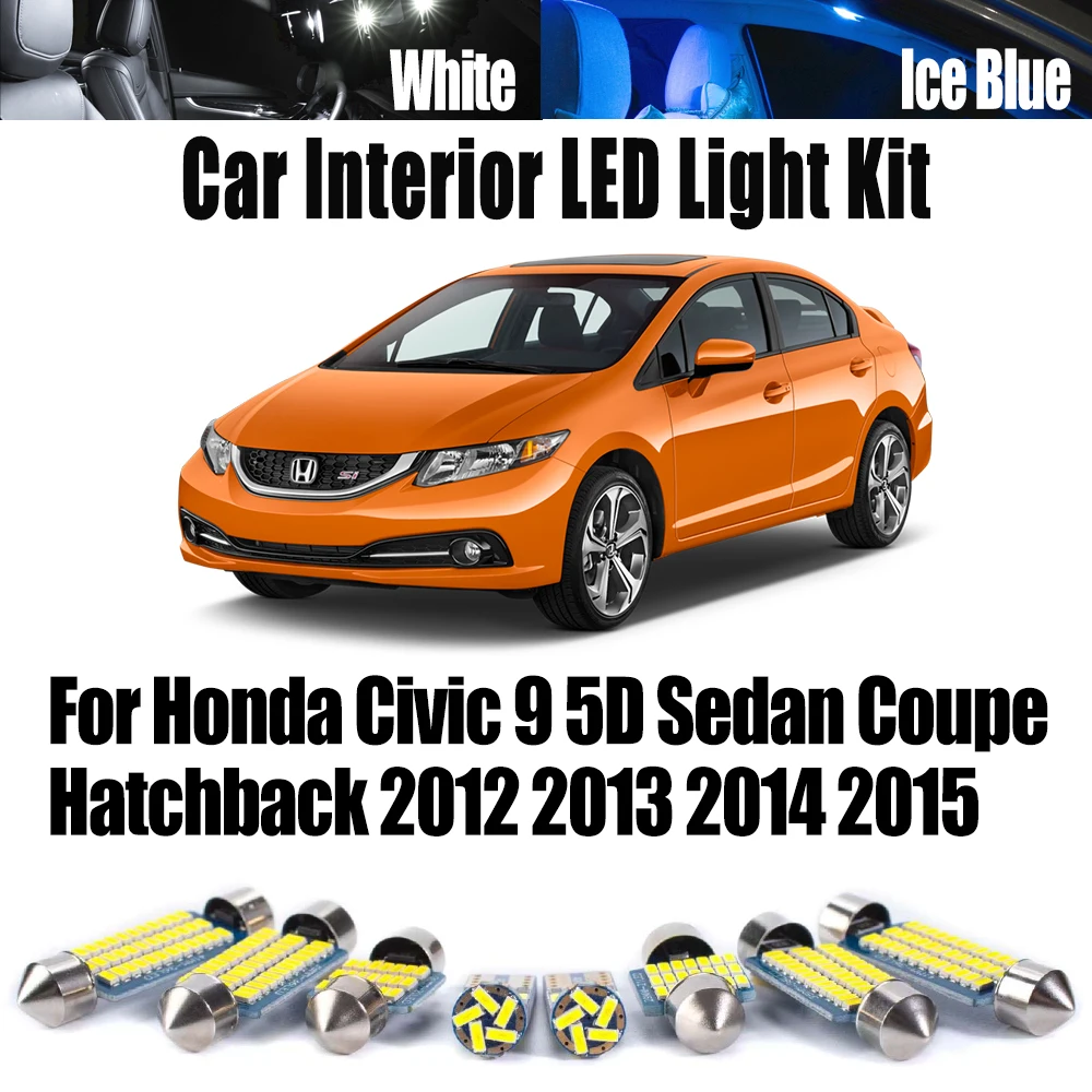 Canbus para Honda Civic 9 5D Sedan Coupe Hatchback 2012 2013 2014 2015 Kit de luces LED para matrícula de mapa de lectura Interior de coche