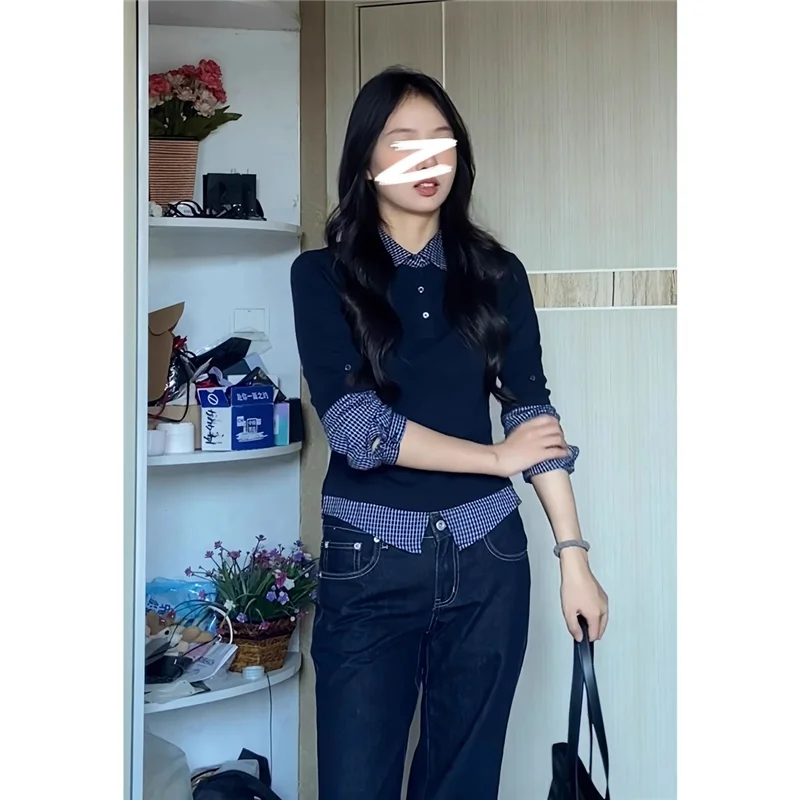 

Light Blue Base Layer irt Women's Long Sve Thin Inner Wear Korean Sle Autumn Collar Fce Lined plus Size irt