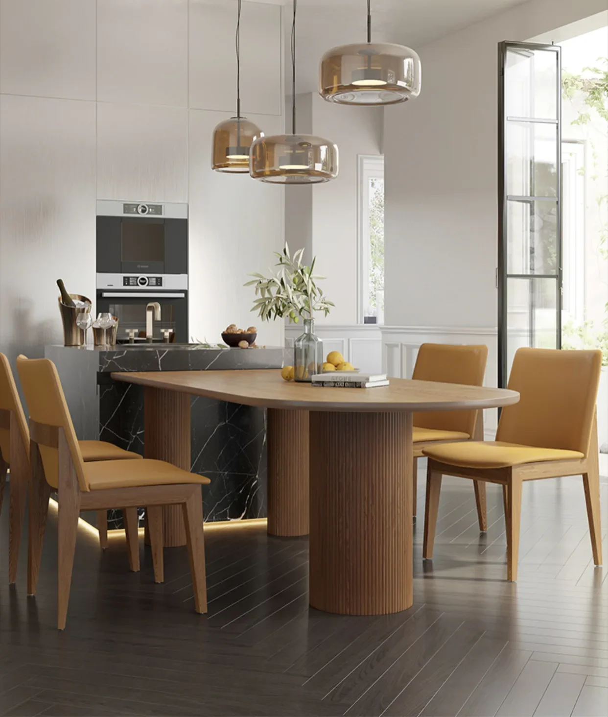 Nordic designer solid wood dining table light luxury oval negotiation table wabi sandy wind