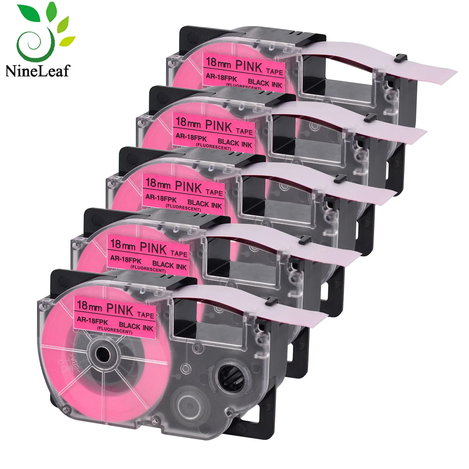 

5PK Black on Fluro Pink 18mm Compatible For Casio AR-18FPK Fluorescent Tapes For KL-60 KL-60SR KL-C500 KL-P350W Label Printe