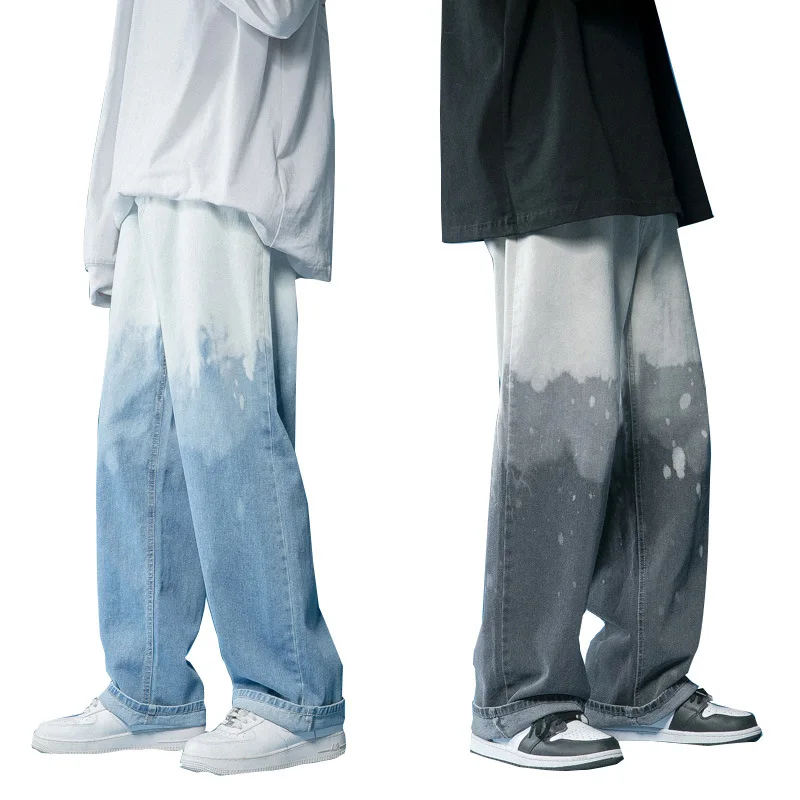 Summer New Tie-dye Ombré Men Jeans Fashion Casual Male Wide Leg Pants Minimalism Straight Loose Denim Pants 2024