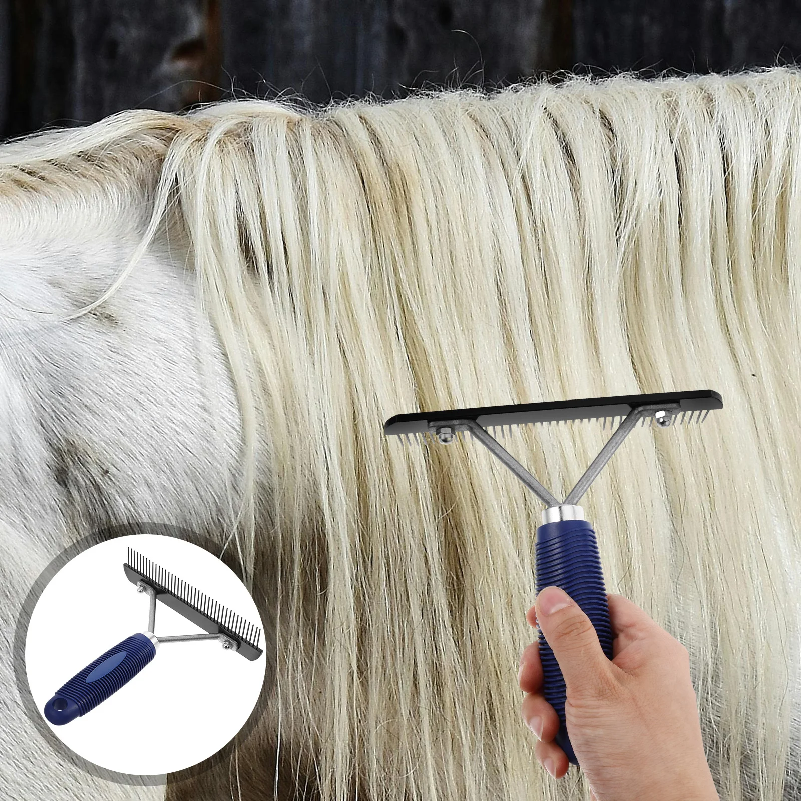 

Horse Dematting Tool Stainless Steel Brush Rake Grooming Comb Dogs Sheep Undercoat Scrubber Deshedding Tool
