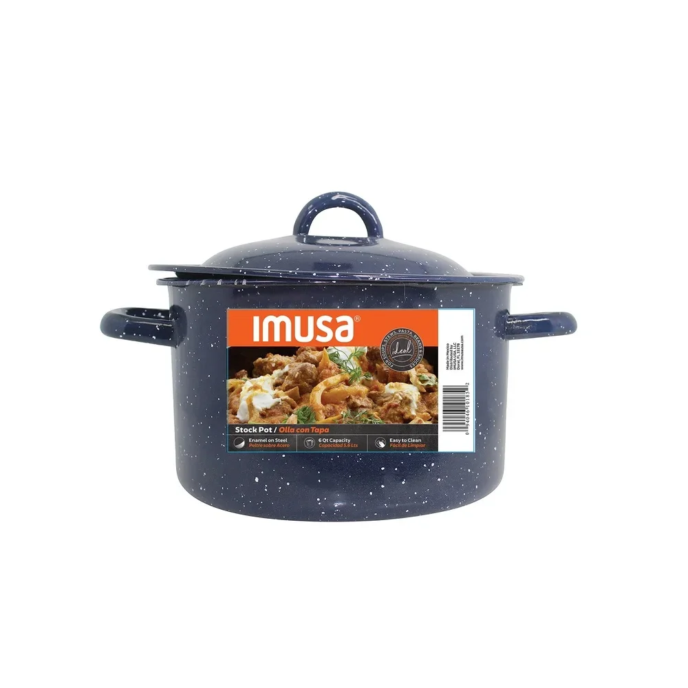 Enamel Steel Double Handle Stockpot Oven Safe Efficient Heat Stew Soup Durable Kitchen Cookware