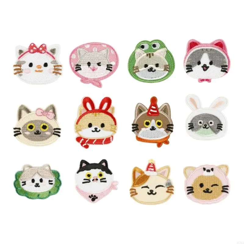 

97BA 12 Pcs Kitten Embroidered Patches Cartoon Cats Sewing Patches Iron On Patches Applique Patches Sew On Patches for Clothe