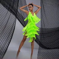 Latin Dance Performance Sling Fringe Dress for Women Customsized Rumba Chacha Tango Competition Costume Adult Child LatinDresses