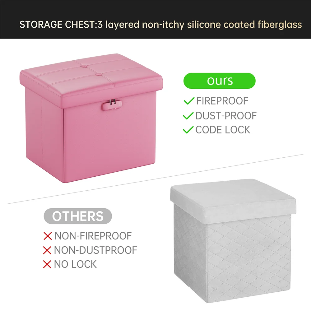 Fireproof Waterproof Storage Stool, Document Filing Box, Large Foldable Office Storage Box, Large-Capacity Storage Box with Lid