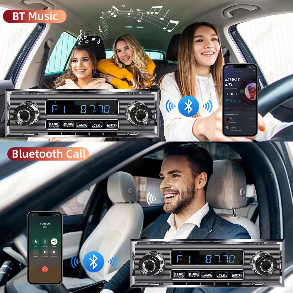 Grandnavi 1Din Car Radio MP3 Player Classic Car Retro Audio Stereo Support FM AUX EQ USB Input Bluetooth For Benz