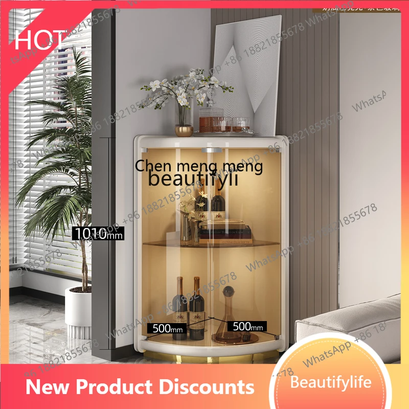 

Living room cream wind corner wine cabinet light luxury high-end triangular corner locker glass display cabinet