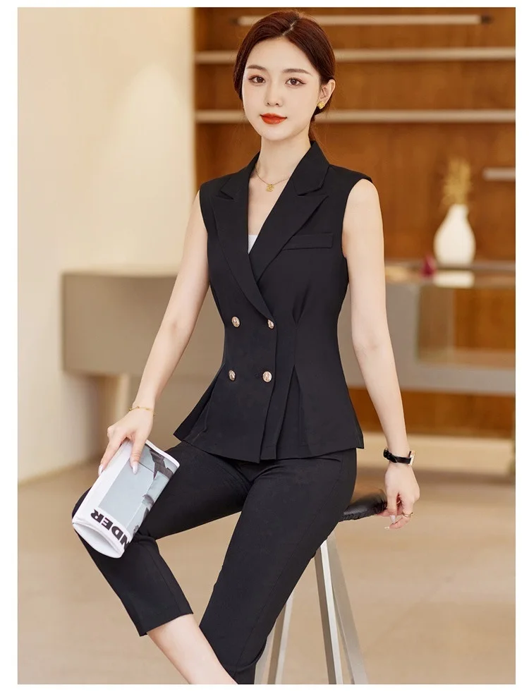 Women Elegant Pantsuits with 2 Piece Set Pants and Vest & Waistcoat OL Styles Professional Female Blazers Trousers Set