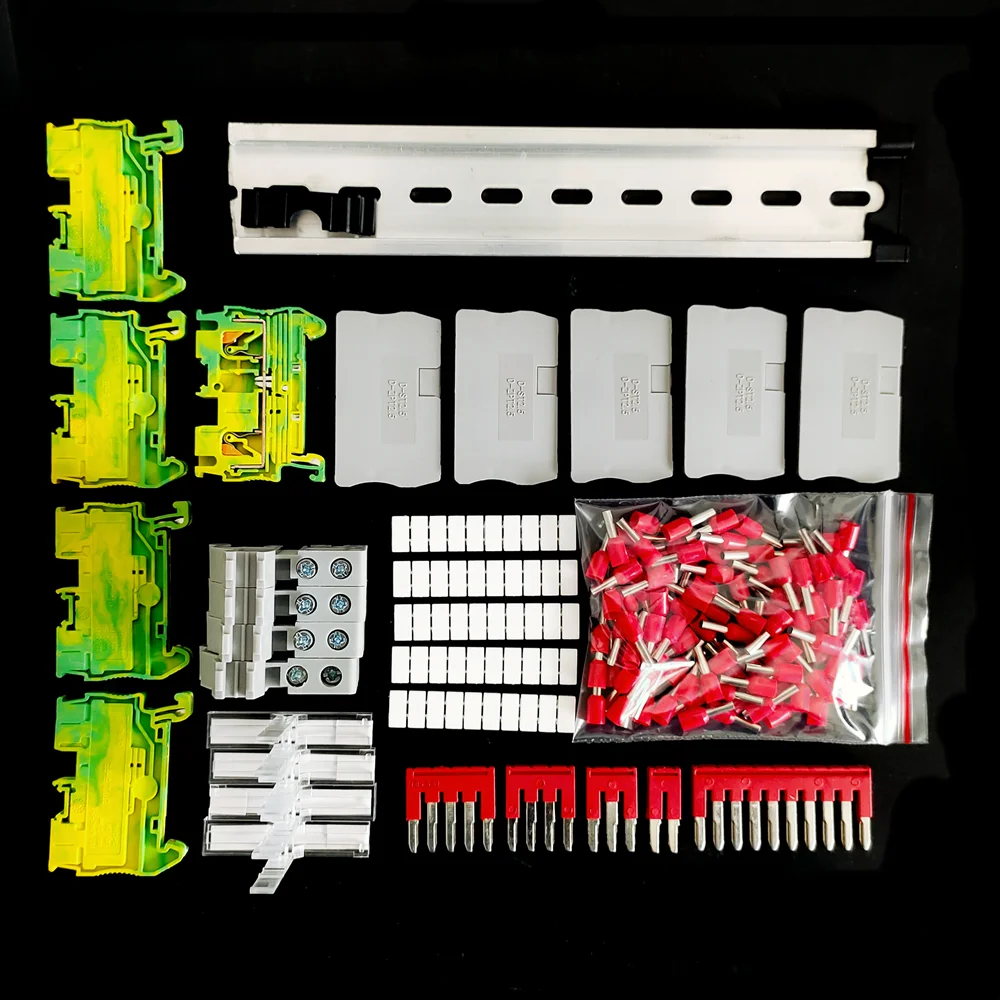 PT2.5 Din Rail Terminal Block 12AWG Push-in Spring Contact End Cover Stop Jumper Bridge Marker Strip Assembly Combined Kit