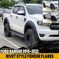 Pocket Riveted Wheel Arch Fender Flares For Ford Ranger T7 T8 2016 2017 2018 2019 2020 2021 2022 Wildtrak XLS ABS Matte Black