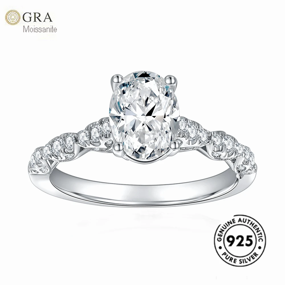 

Real Solid 925 Sterling Silver Wedding Jewelry High Quality 1.5ct Oval Moissanite Diamond Ring