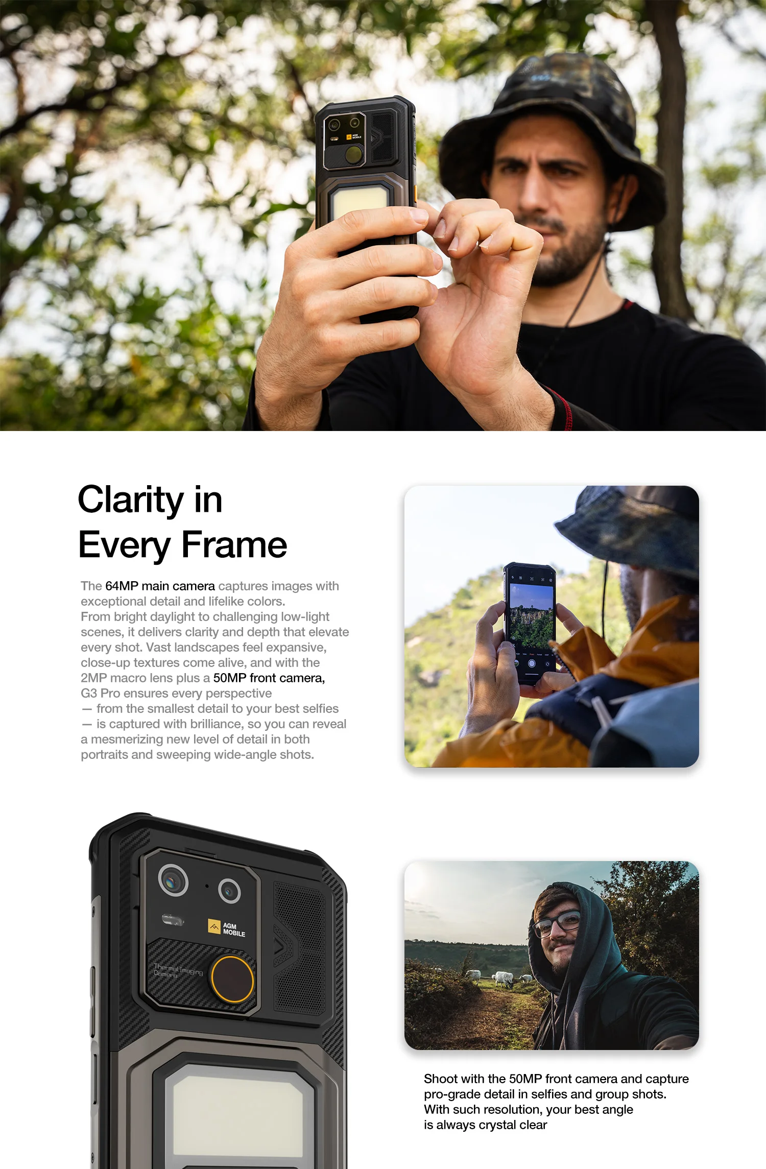 AGM G3 Rugged Phone 5G, Dimensity 7300, 10000mAh, IP68 Waterproof, Wireless Charging, Camping Light, 24(12+12)GB+512GB)
