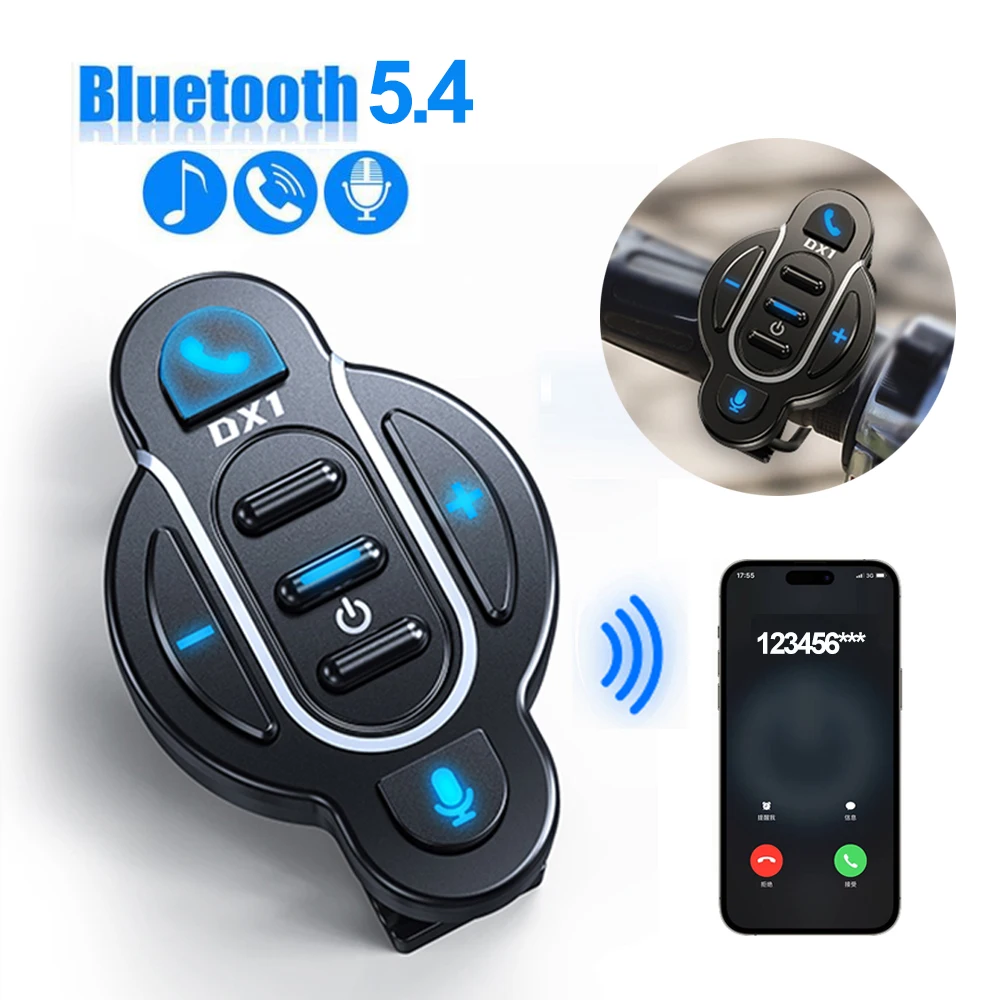 

Waterproof Handlebar V5.4 Bluetooth Buttons Motorcycle Helmet Headset Remote Control Wireless Handsfree Support Voice Assistant