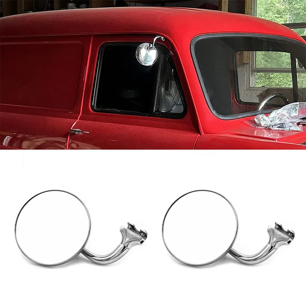 2pcs Vintage Classic Car Silver Round Side Mirror Stainless Steel Retro Rearview Mirror Auto Exterior Parts