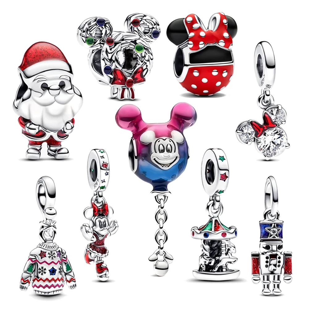 Santa Claus suéter colorido carrusel patinaje Minnie Charm Fit PanCharms pulsera Original DIY mujer joyería de Navidad regalo 2025
