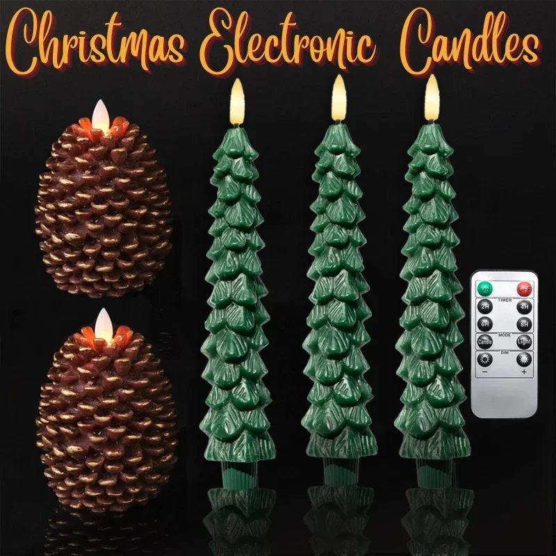 3-6PCS Flameless Christmas Tree Candles with Remote Control Pinecone Candles for Christmas Home Decor Party Favors