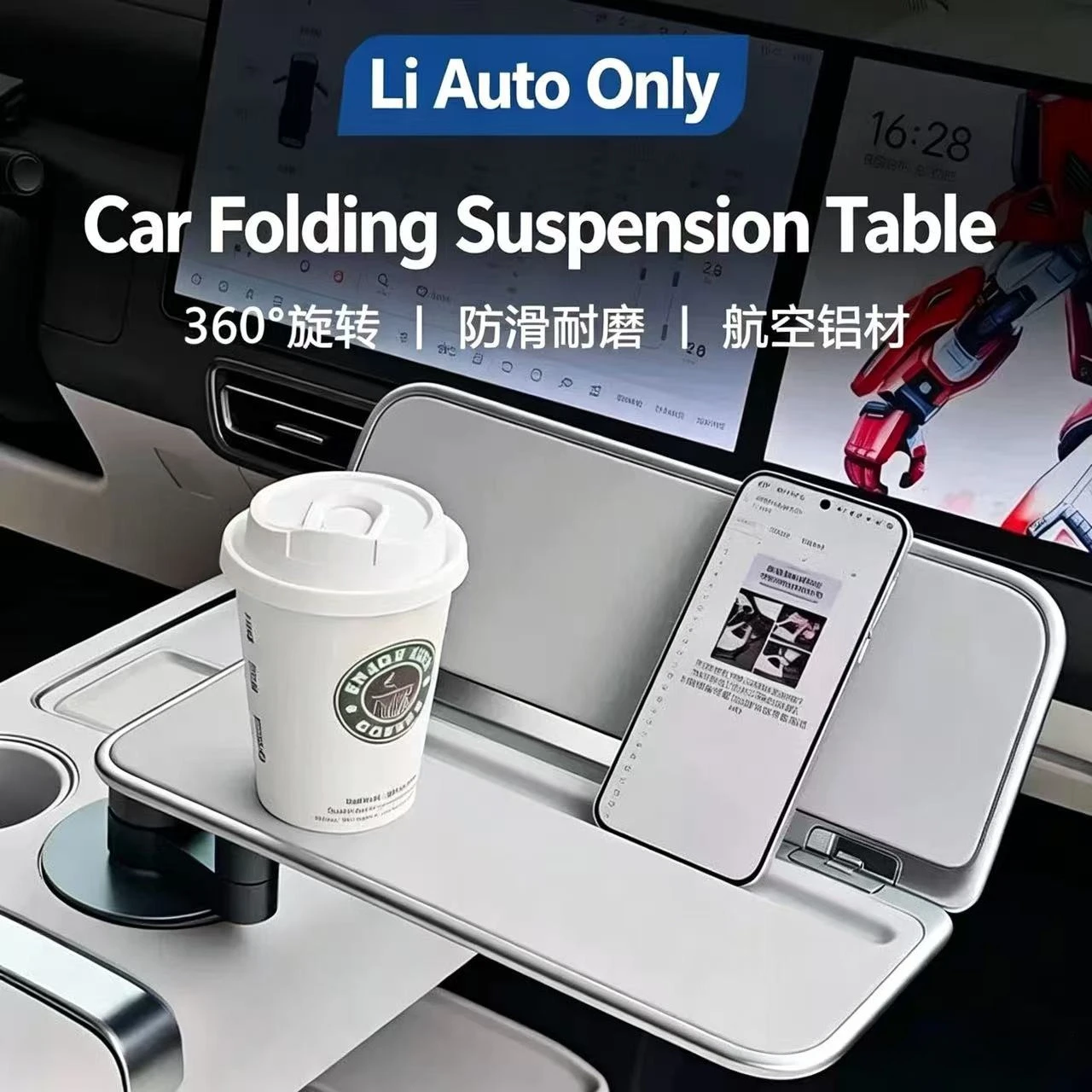 Aircraft‑Grade Aluminum Car Folding Suspension Table Multifunctional Rear Seat Desk For Li Auto L6 L7 L8 L9 MEGA i6 i8