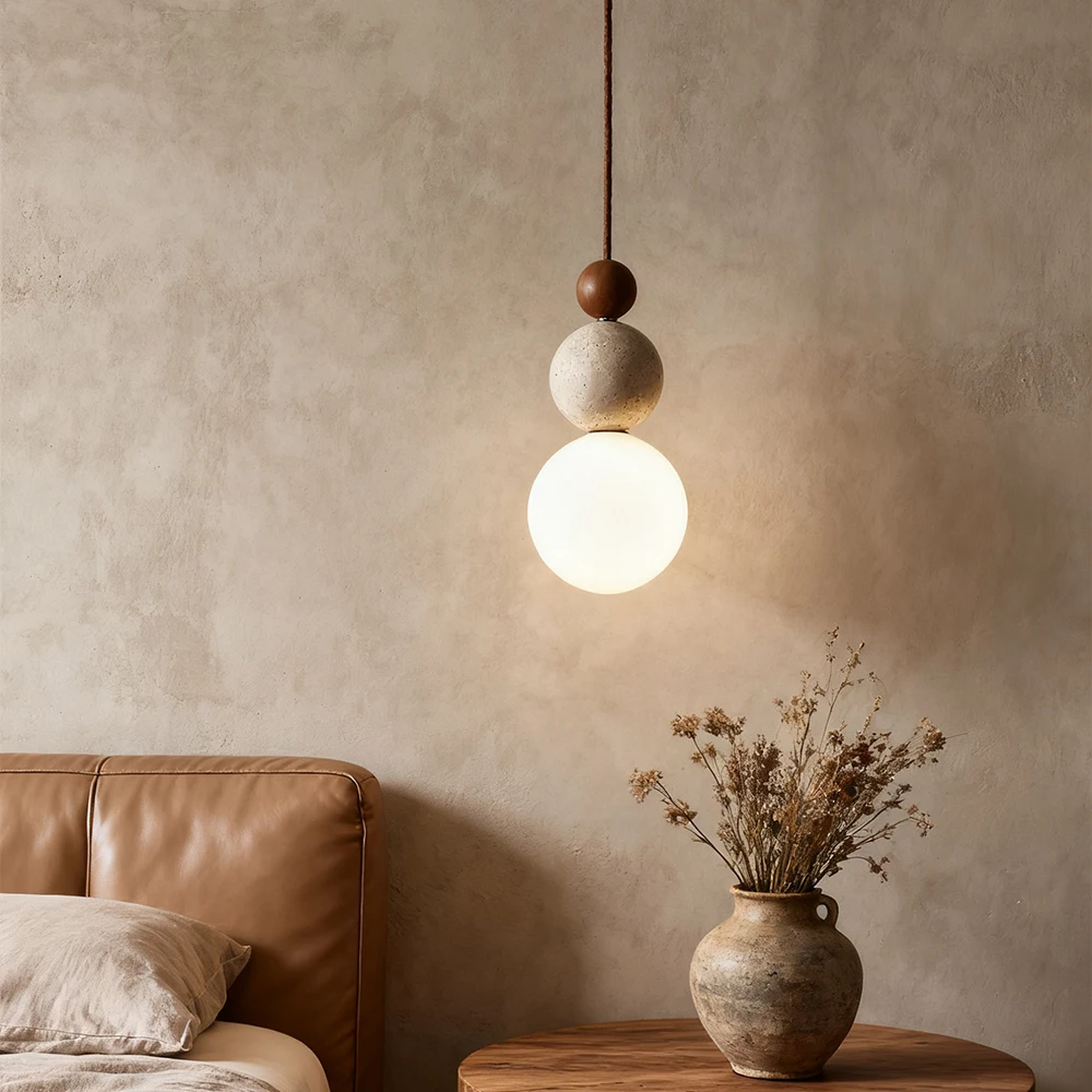 Modern Dining Room Pendant Light Cave stone Yellow Travertine Chandelier for Bedroom Bedside Kitchen Island Home Decor Lighting