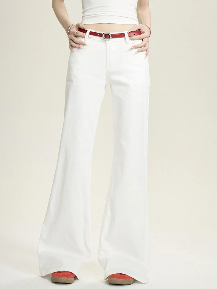 

BULENG White Straight Leg Jeans Loose Wide Leg Pants mid Low Waist Long Trousers Women's Casual Faion Zipper Fly Pants