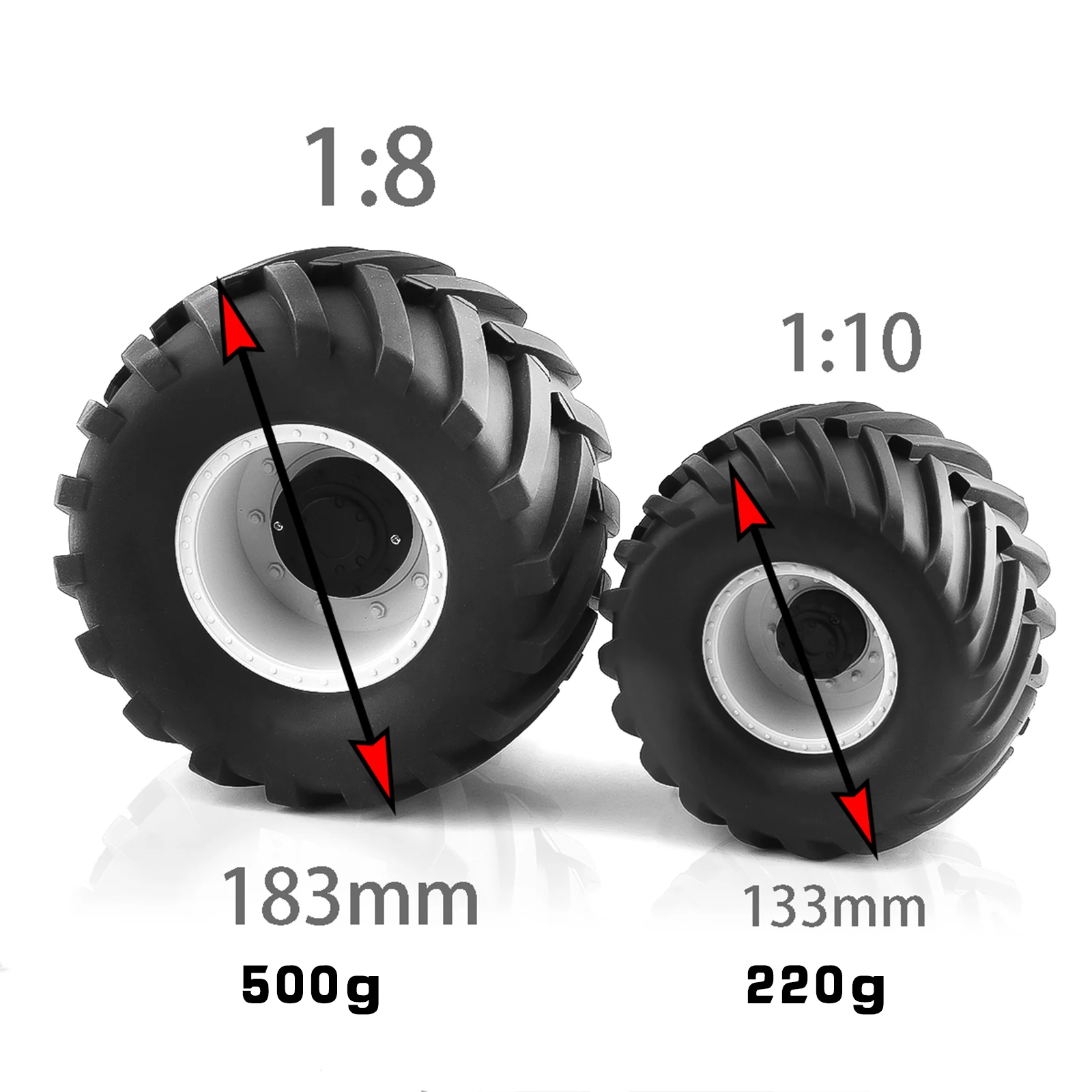 2PCS 1/8 Truck Rubber Tire w/17mm Hex Plastic Wheel Rim 173mm/91mm Rubber Rocks Tyres Set Fit for Traxxas Maxx Tmaxx E-Revo 3.3