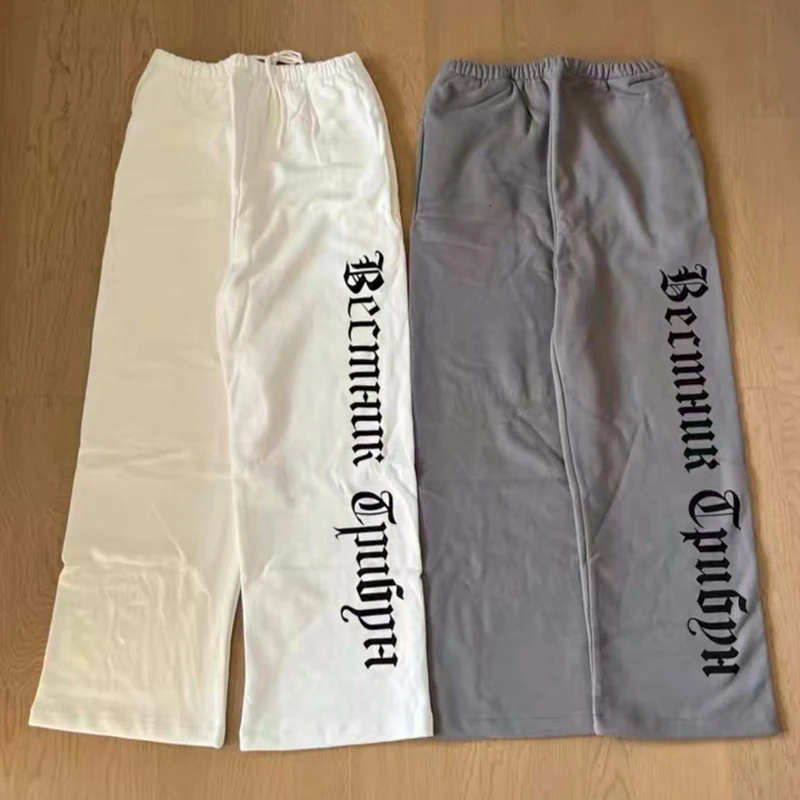 

High Street Kanye West Casual Pants Trendy Men's Women's Sanskrit Printed Straight-leg Pants KANYE WEST Fleece Sweatpants