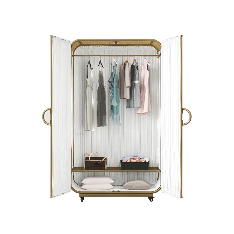 Women Wardrobe Canvas Moving Wheel Organizer Girl White Vintage Nobs Moldproof Storage Closet Jewelry Box Kast Bedroom Furniture