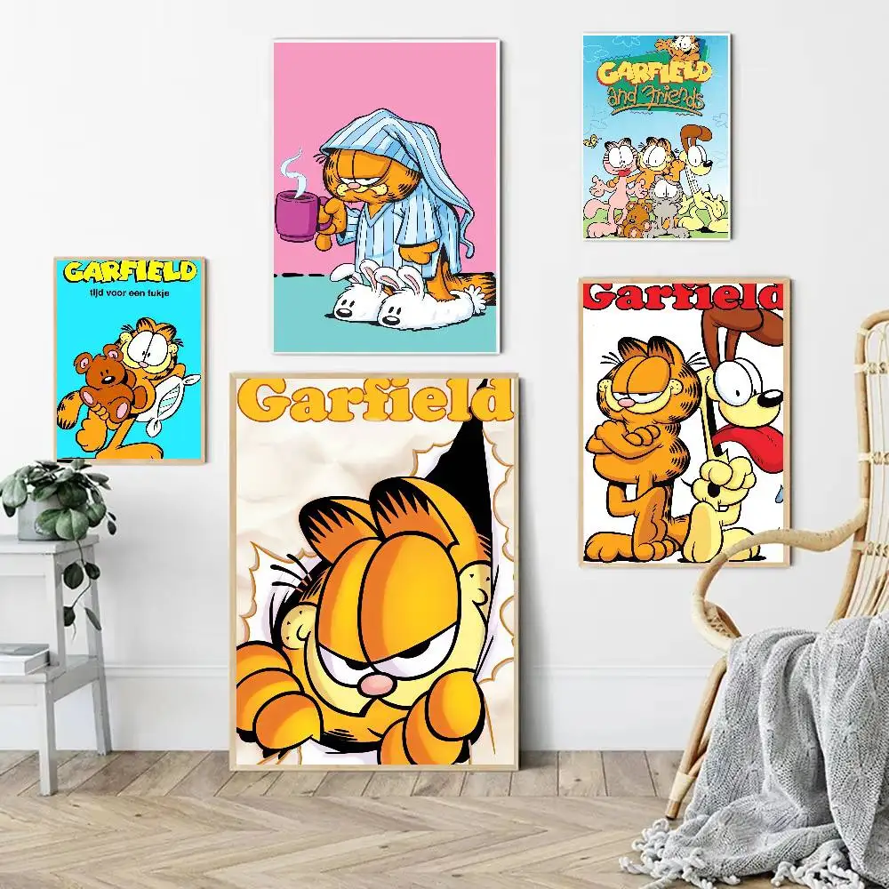 Anime Garfield Anime Poster Waterproof Wall Art Sticker For Bar Living Room Vintage Room Decor Print Gift