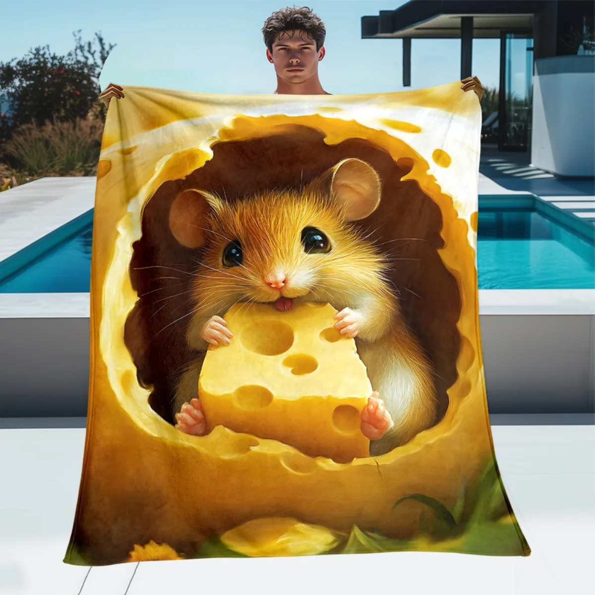 High Quality Cute Squirrel Cheese Print Throw Blanket for Sofa Couch Bedroom Decor Cozy Autumn Seasonal Housewarming Gift Accent