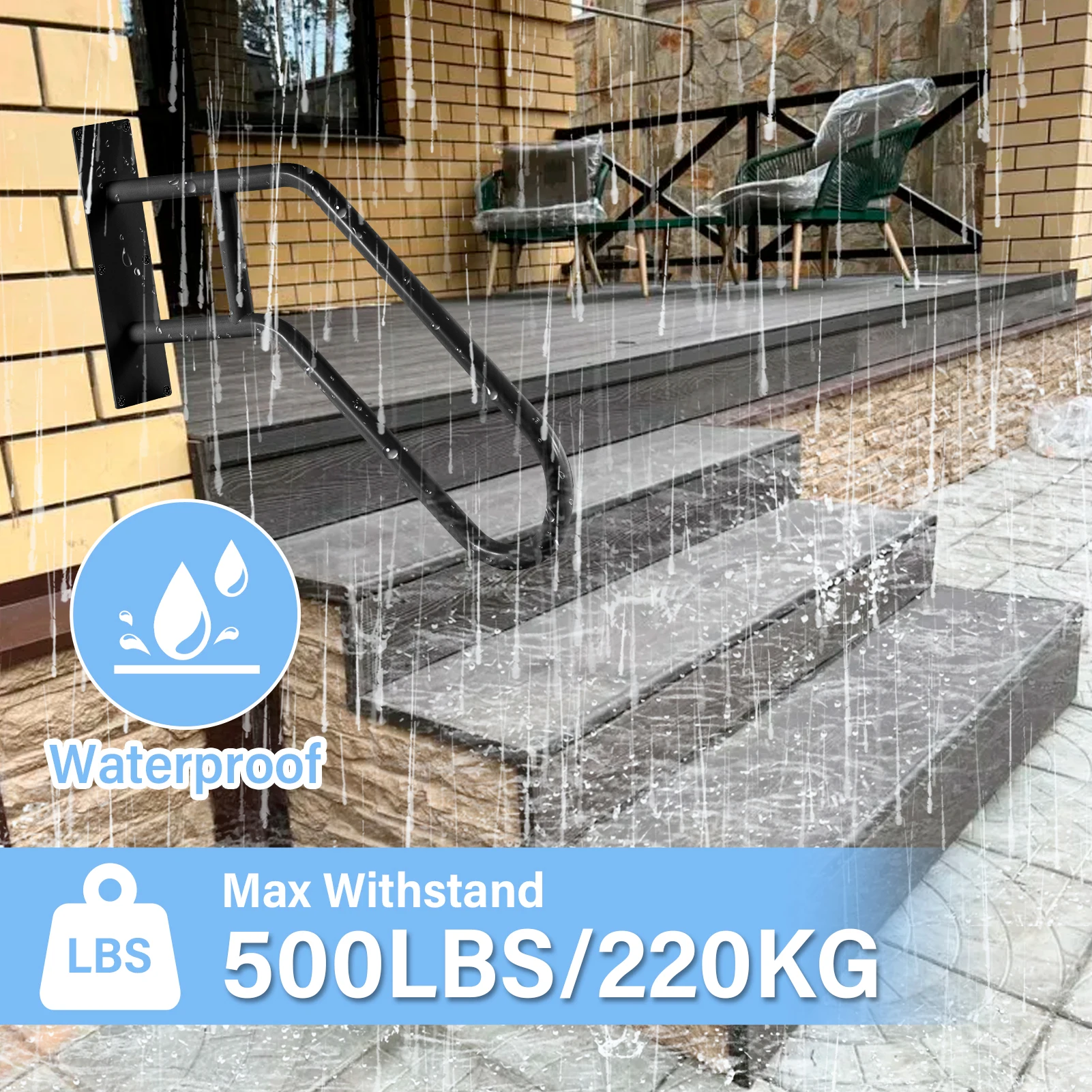 2Pack Hand Rails for Outdoor Steps, 22.8in U-Shape Wall Mount Stair Railing for 1 to 3 Steps Stairs