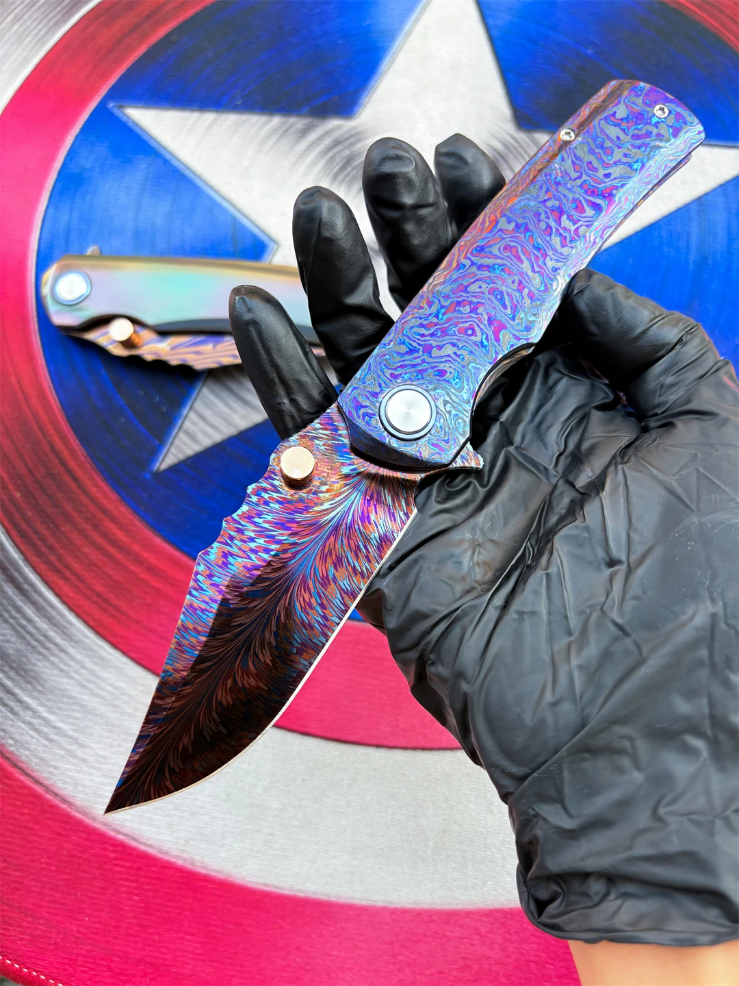 New Copper Damascus Steel Pocket Knife Zirconium Alloy Handle Camping Outdoor Fishing Hiking Rescue Defense Tool Gift