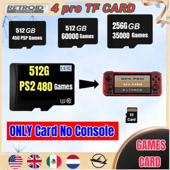 레트로이드 포켓 4 프로 TF 카드 메모리 카드, Rp4 + 인기 클래식 레트로 게임 PS2 PSP 3DS, 안드로이드 휴대용 핸드헬드 게임 SD 카드