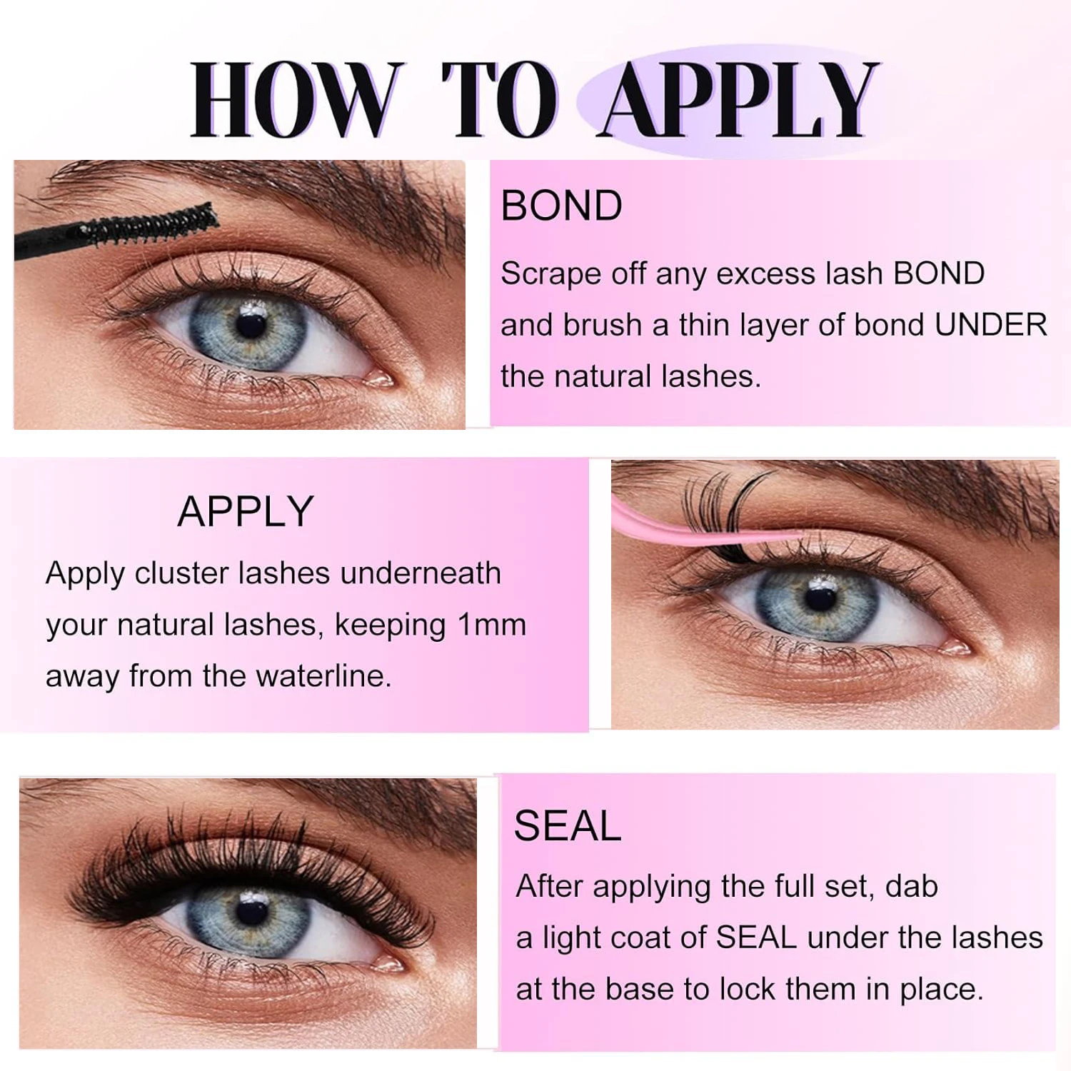 Natural Eyelash Extension Kit 640 Pieces Cluster Lashes Set 9-16mm Wispy Eyelash Extensions Individual Eyelash Extensions with Adhesive Sealant and Eyelash Extension Tweezers Home DIY Tools