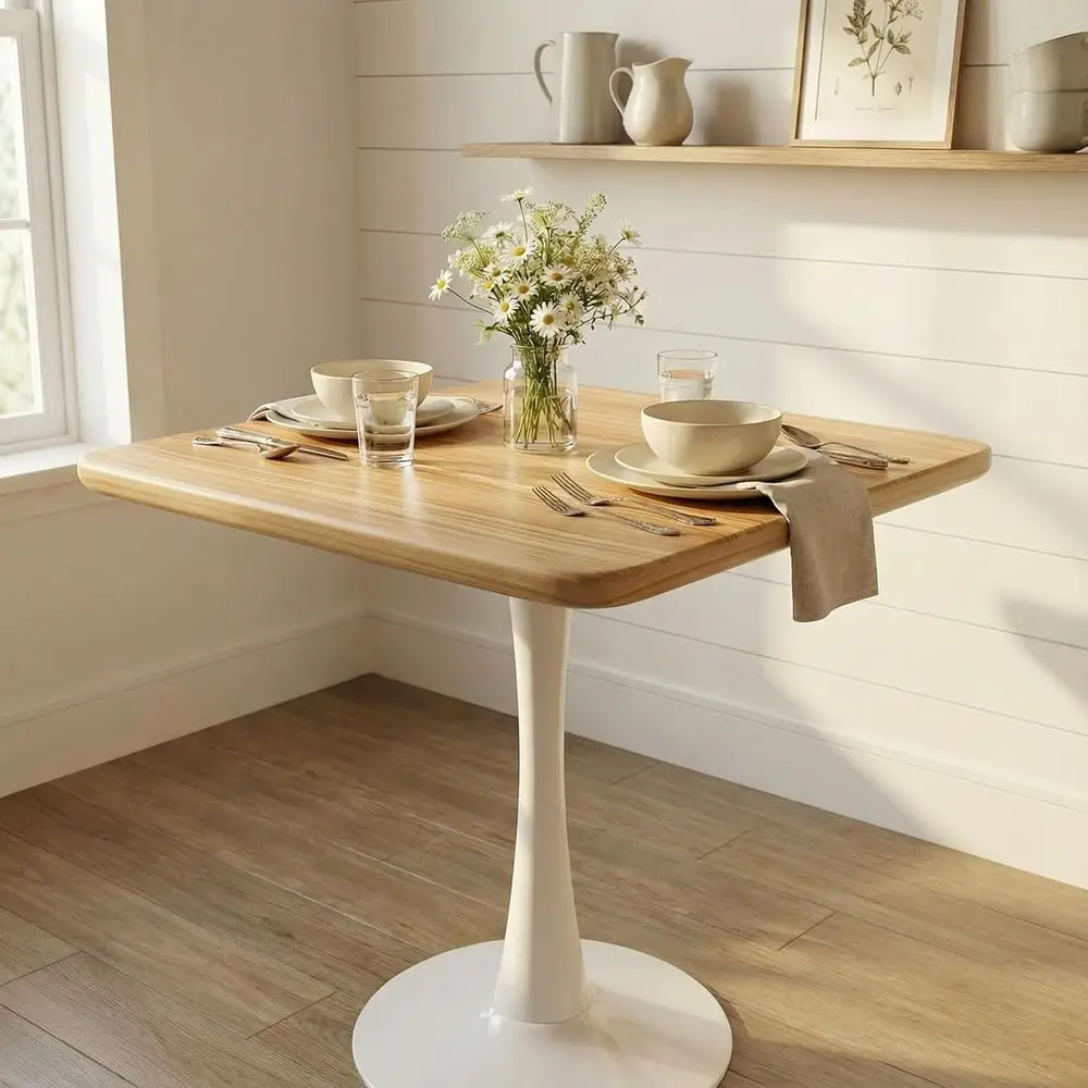 

Mid-Century Modern 23.6 Square Dining Table, White Metal Pedestal Base, Ideal for Kitchen, Dining, Café, Restaurant, or Office