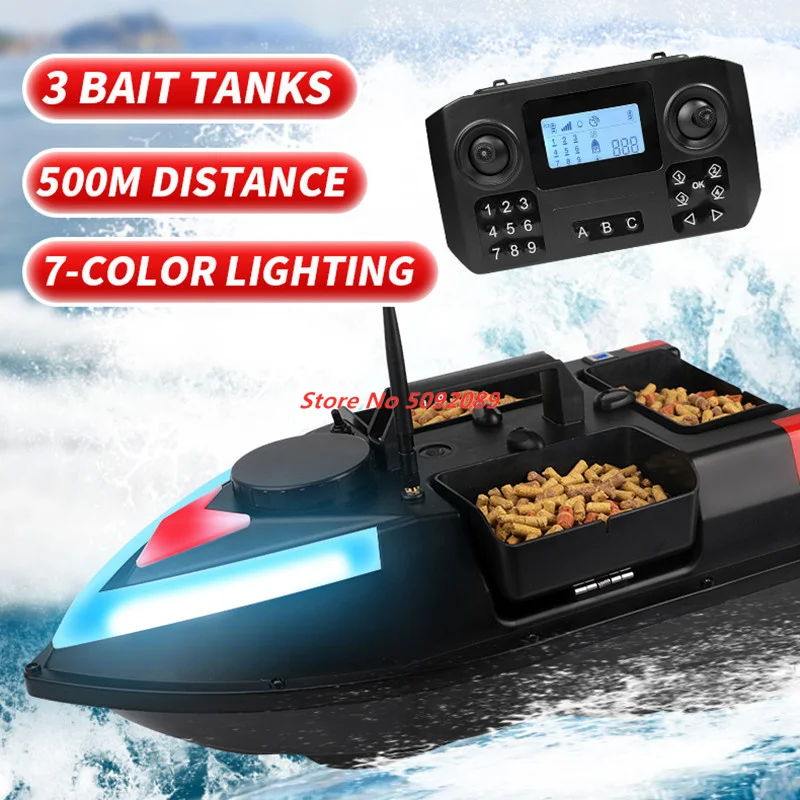 Smart 100 Points GPS Fishing Bait Boat 2KG 500M Distance Fixed Speed Cruise GPS Auto Return RC Nesting Boat 7-Color Light Boats