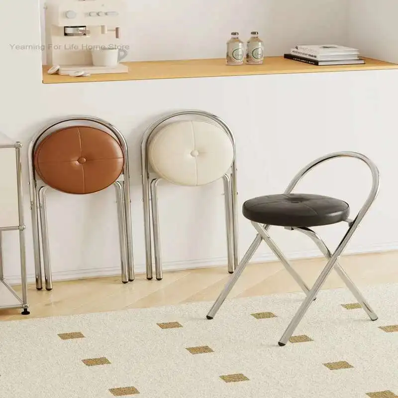 

Metal Craft Stainless Steel Living Room Chair Folding Home Dining Table Chair Cafe Negotiation Chair Restaurant Dining Chairs