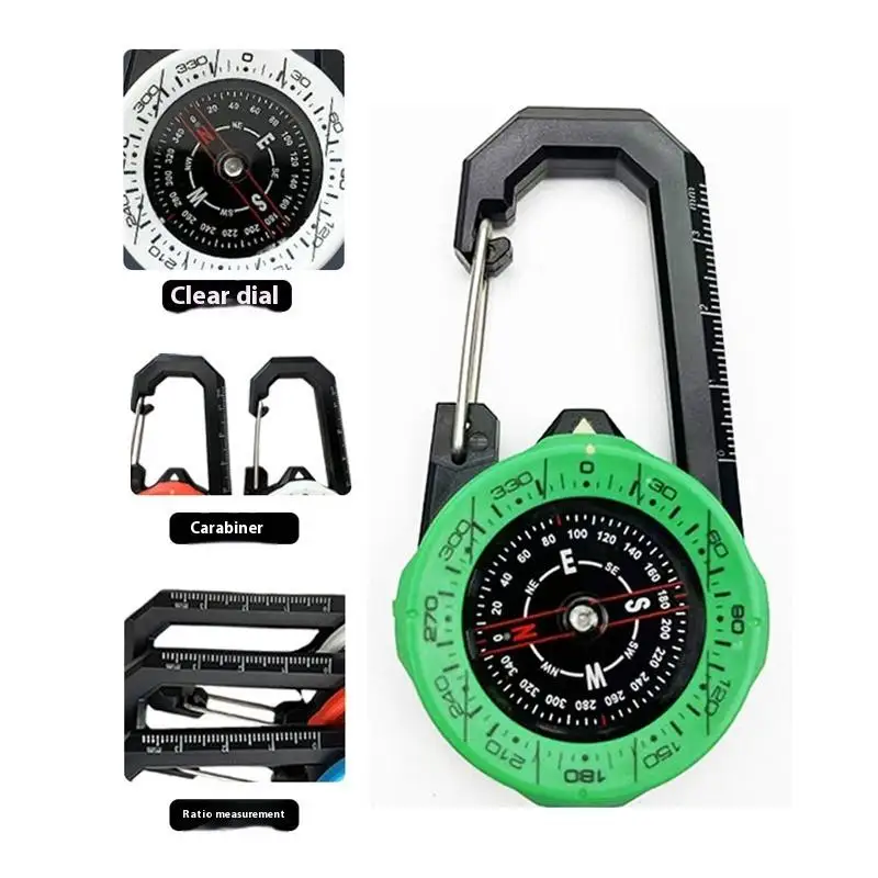 

1Pc Luminous Compass Keychain Carabiner Directional Guide Sports Off-Road For Hiking Camping Portable ABS Material