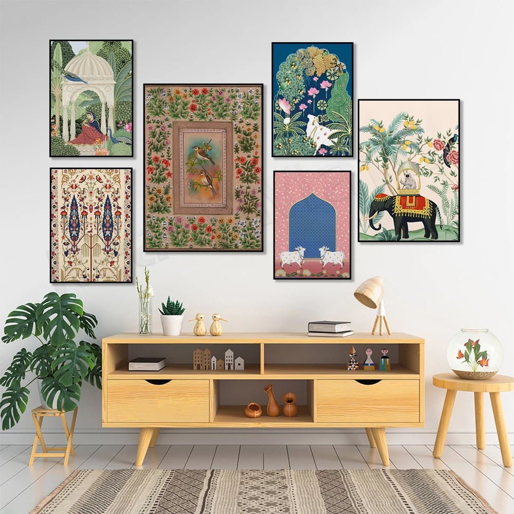 Indian Folk Art, Namaste Poster, Indian Bird Painting, Indian Royal Art, Peacock, Floral Nature Print, Persian Poster