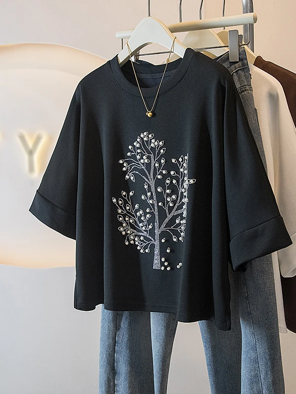 Elegant White Short Sleeve T-Shirt Women's Fashion Shoulder Detail plus Size Trendy Top Commute Style Loose Fit High Waist