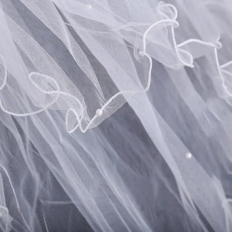 

918F Tulle Wedding Dress Veils White Bowknot Bridal Multi Layer Comb Faux P