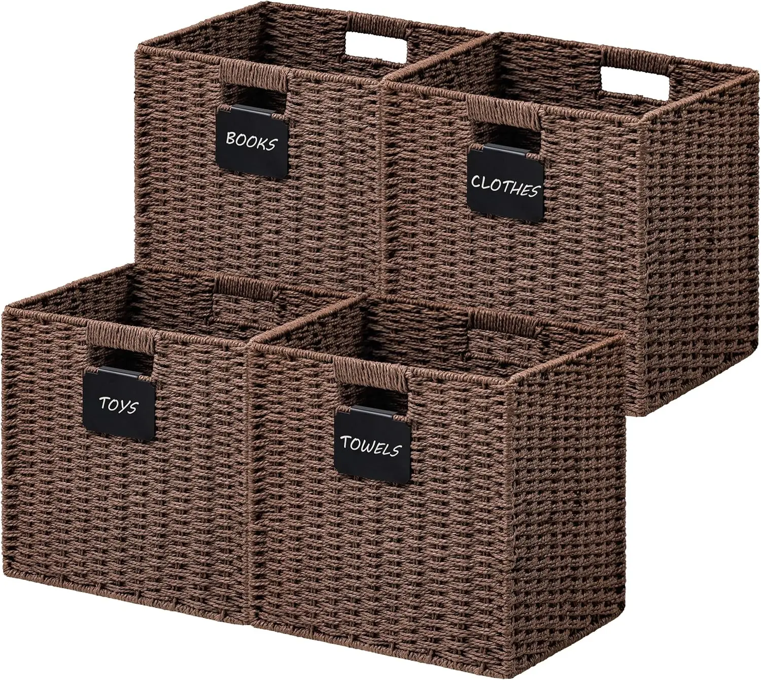

Woven Storage Cubes 4 Pack 13x13 with Handles, Foldable Square Basket for Shelves and Closets, Brown