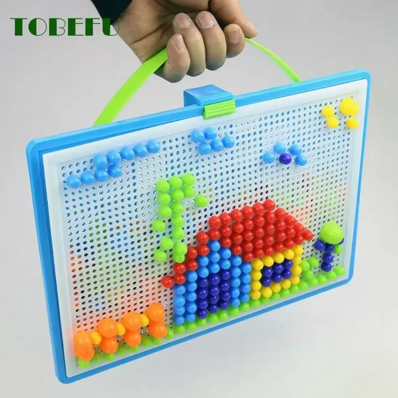 296 buah/set kotak dikemas butiran jamur manik kuku cerdas 3D permainan Puzzle papan gergaji untuk anak-anak mainan pendidikan