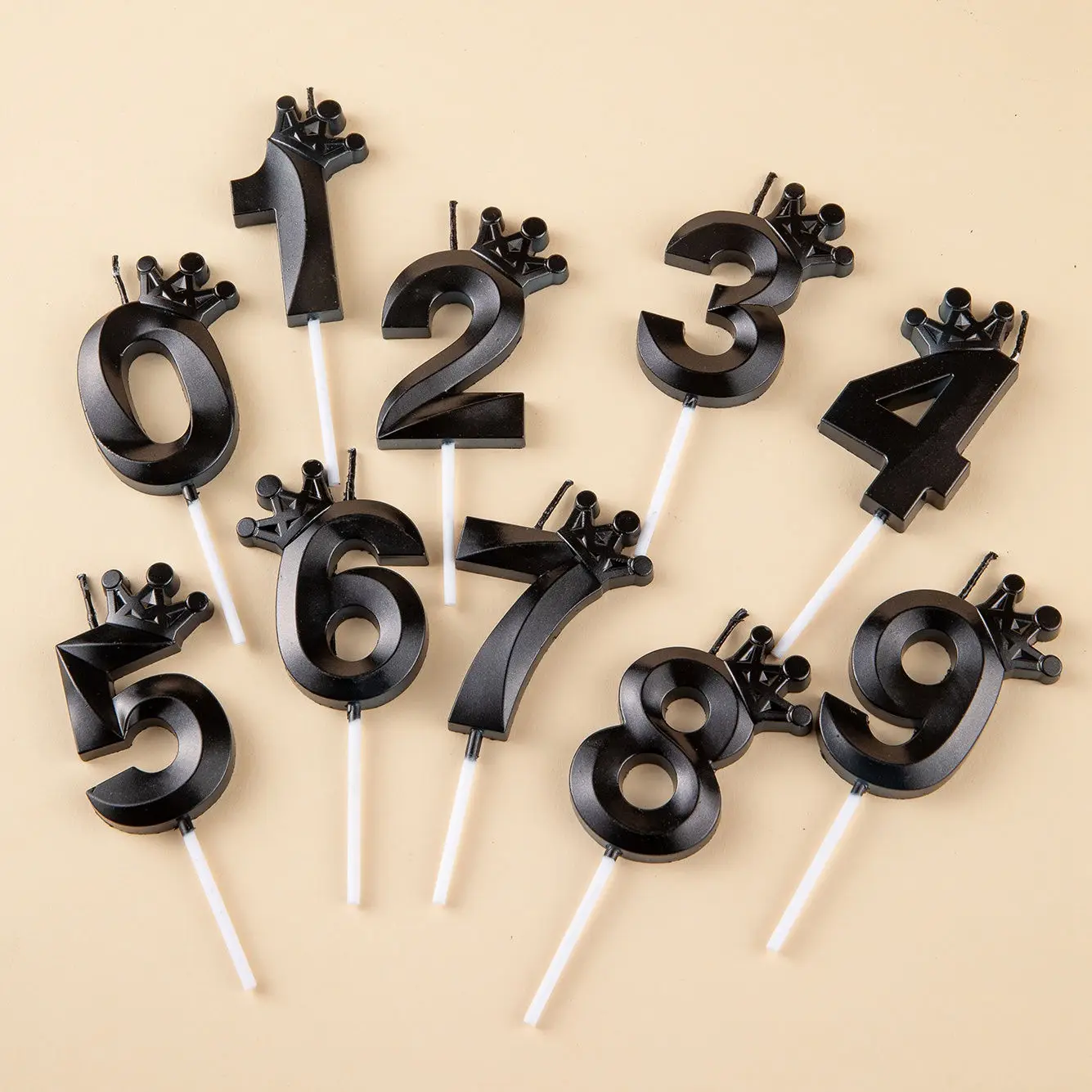 1Pc Black Crown Happy Birthday Number Cake Candle 0 1 2 3 4 5 6 7 8 9 Cake Topper Kids Girls Boys Baby Party Supplies Decoration