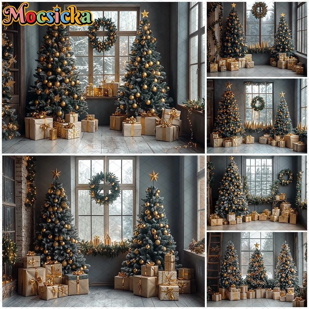 

Mocsicka Christmas Photography Backdrop New Year Xmas Tree Window Decoration Family Holiday Party Kid Photo Background Wallpaper