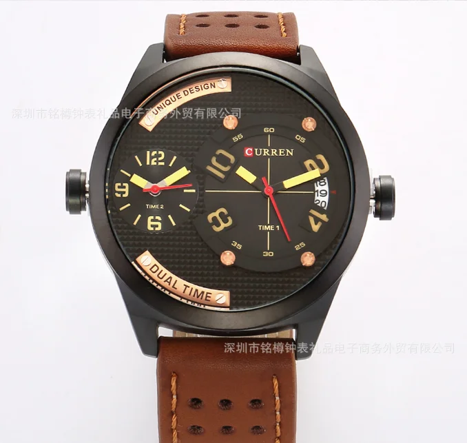 2024 Business Quartz Watch Dual Movement Quartz Men's Waterproof Leather Strap Needle Buckle Watch Disc Leisure Quartz Watch