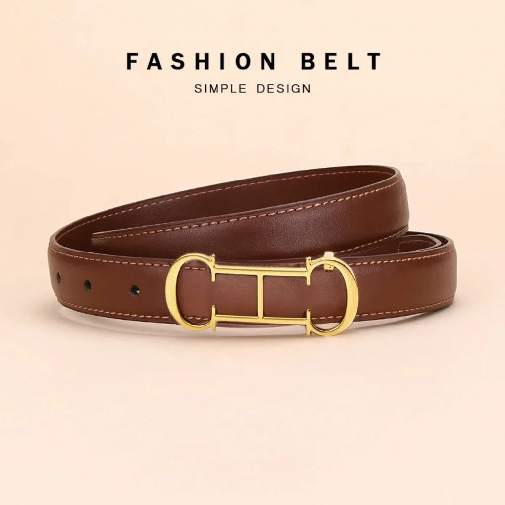 Chic Women Thin Waist Belt Classic Gold Hollow Hardware Buckle Waistband Daily Decor Strap For Jeans Skirt Office Casual Street