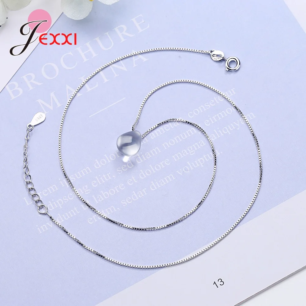 Women Necklace S925 Sterling Silver Chain Crystal Waterdrop Marmaid Tear Pendant Ladies Fashion Jewelry Gift Drop Ship