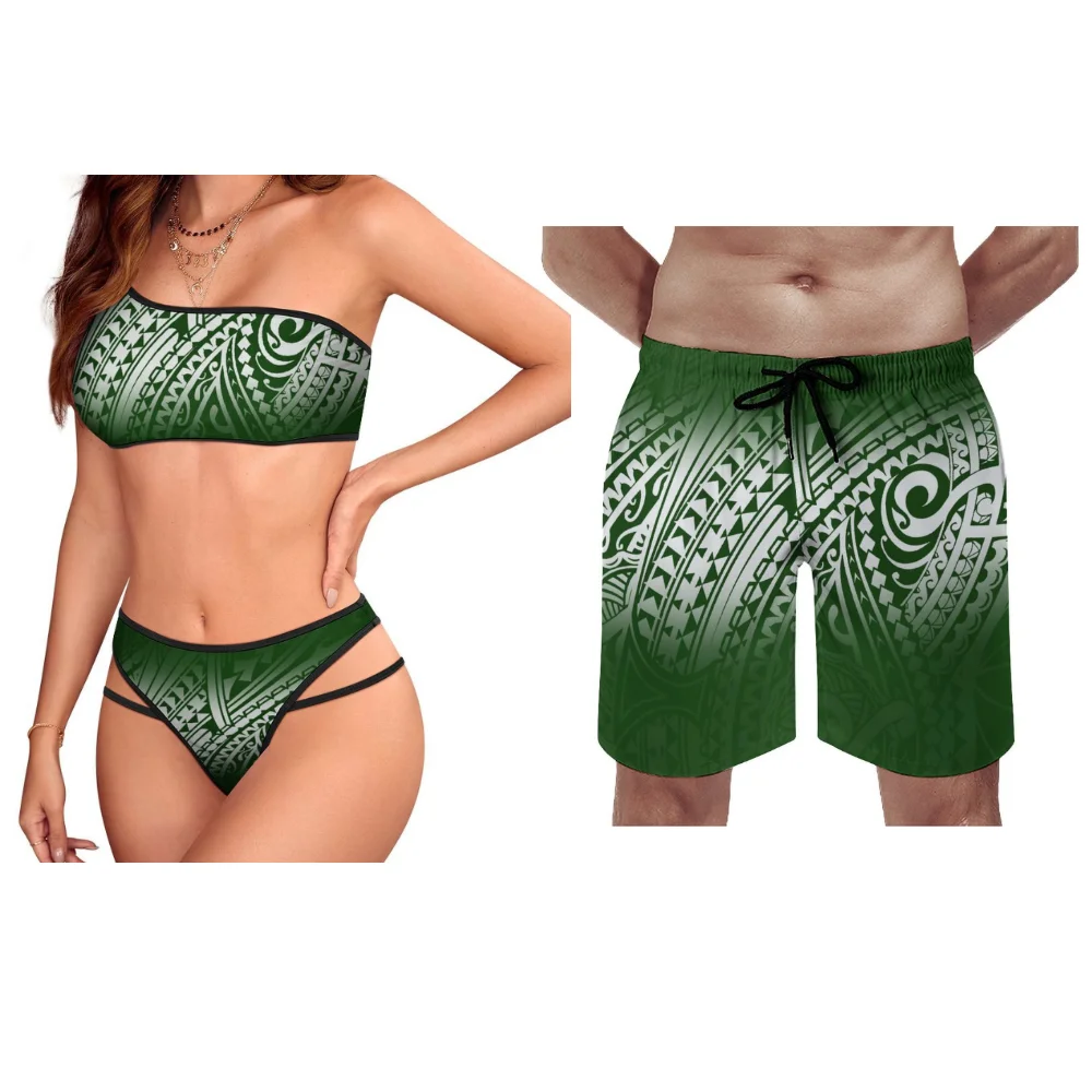

Women Men Customizable Polynesian Palm Shade Swimwear Lagoon Dawn Coastal Escape Festival Shoreline Serenade