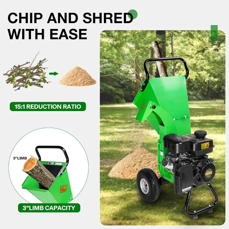 S3 Wood Chipper Shredder, 7 HP 212cc Gasoline Engine, 3